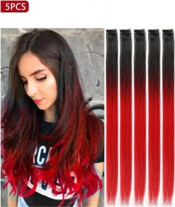 DIVINE Black Mix Red 20” Clip-In Hair Extensions (5PCS) – Perfect for Halloween, Cosplay & Party Looks